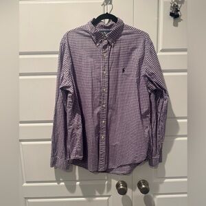 Ralph Lauren Purple and White Gingham Plaid Long Sleeve Button Down Size X-Large